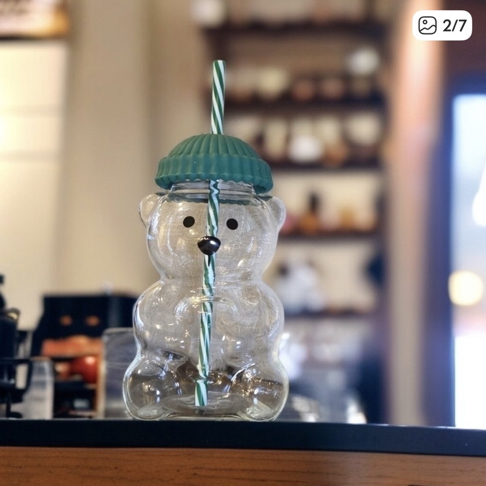 Starbucks VIRAL Clear Glass Bear Cup Lid Straw teddy christmas 2025 new barista - Picture 9 of 9
